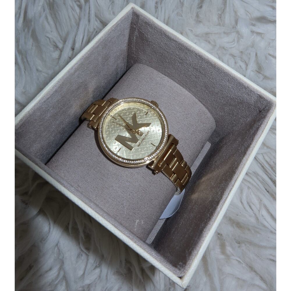 Michael Kors MK4344 Gold Tone Crystal Pave Watch Women’s Stainless Steel w/ Box - Picture 2 of 7